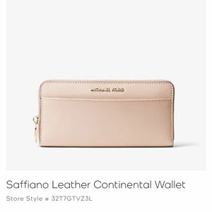 Michael Kors saffiano leather continental wallet. Pale pink. NWT.